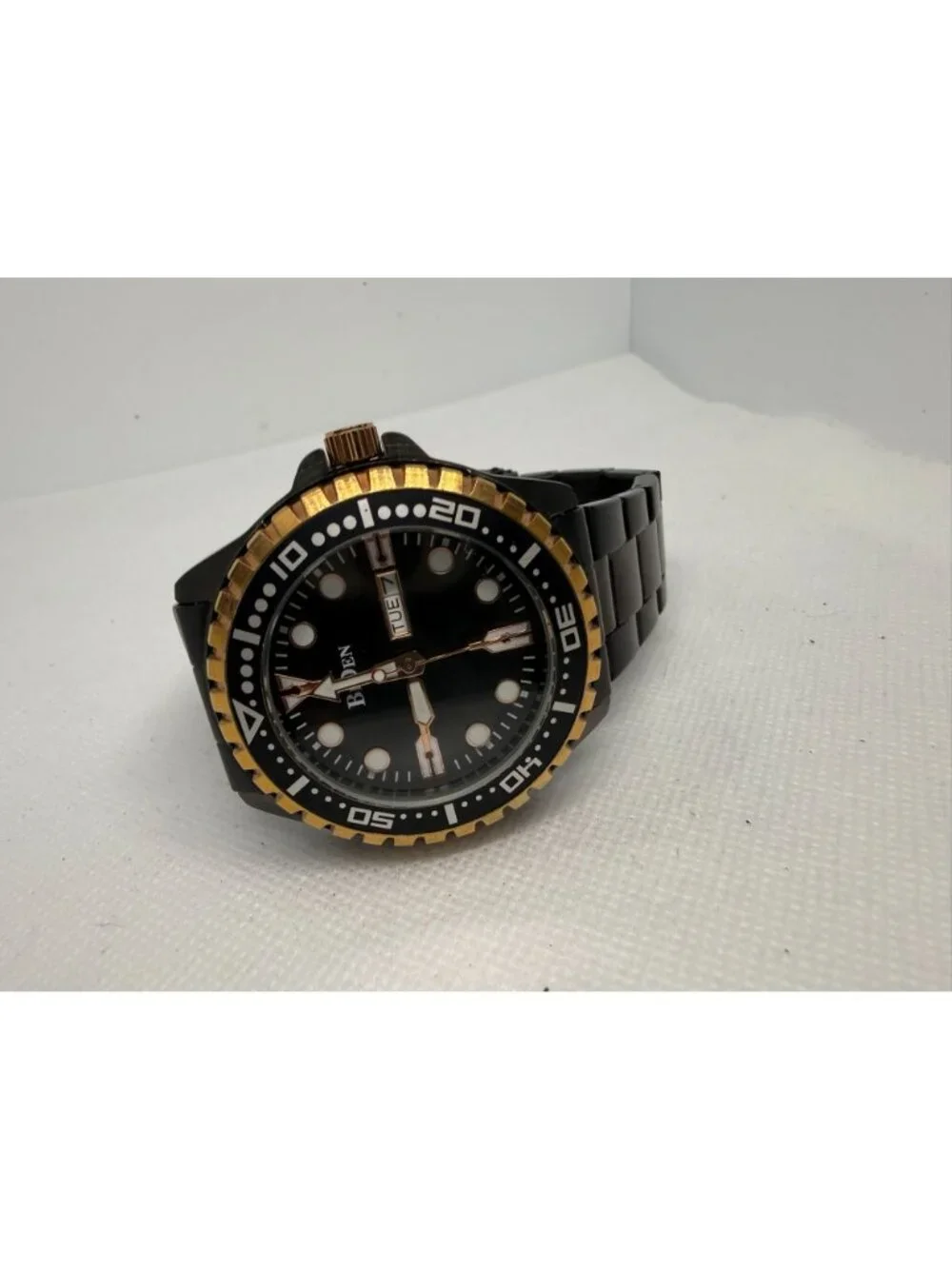Biden BD014 Men's Chronograph Watch Black Stainless Steel Black & Gold Bezel